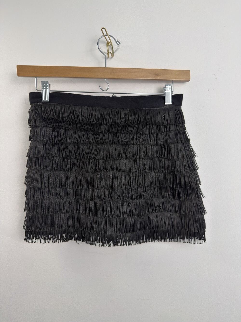 Black Fringe Mini Skirt Women's Boho Festival Handmade
